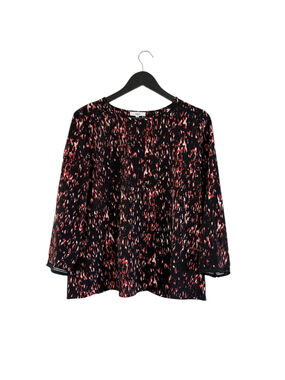 SUNCOO Black and Red Patterned Blouse Size T3 Large Open Back 3/4 Sleeves